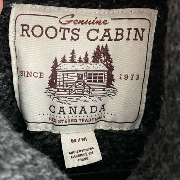 ROOTS CABIN Men’s Wool Chunky Knit Pullover Sweater Elbow Patches Black Grey M - Picture 7 of 8